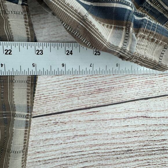 REI Button Down Vented Organic Cotton Shirt Mens Large Blue Beige Striped - Picture 7 of 8